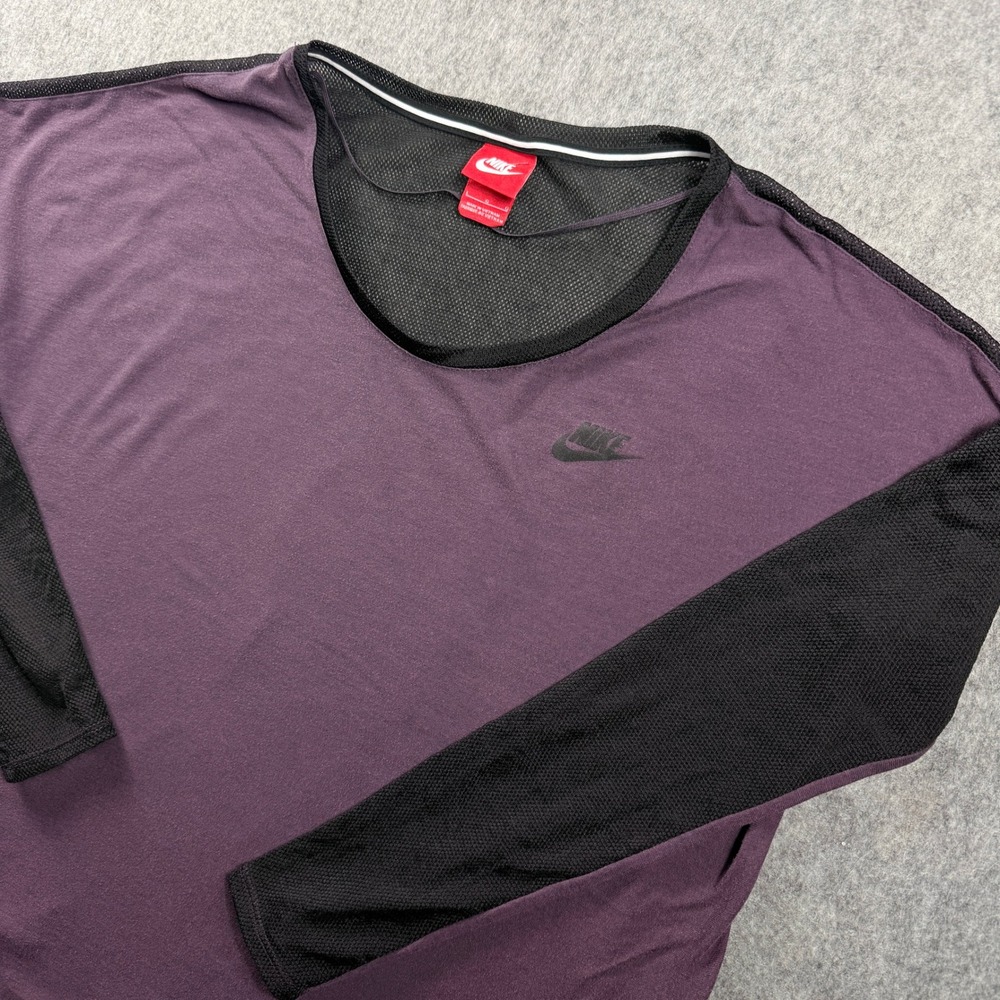 Nike Womens Mesh Panel Long Sleeve Training Top Large Plum Purple Black